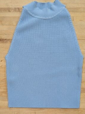 Babaton Pastel Blue Ribbed Mock Neck Tank Top Stretchy Size S